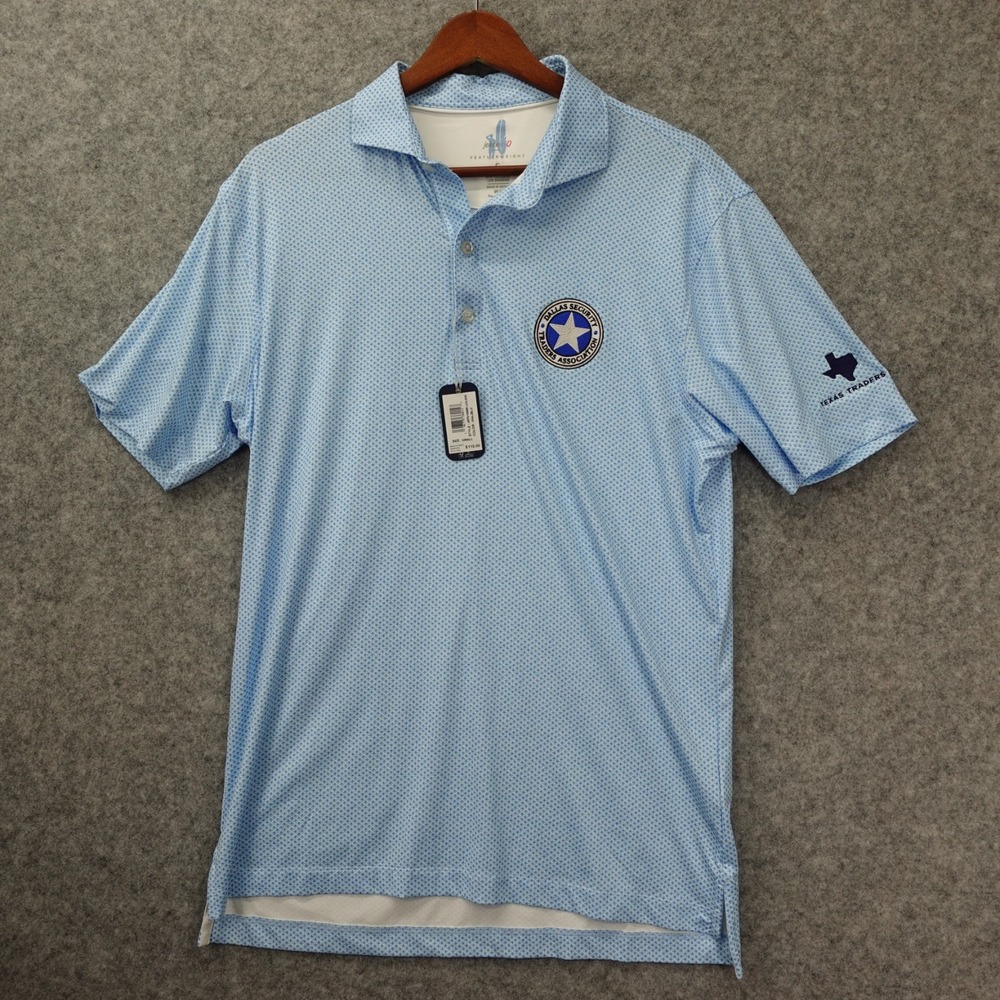 Johnnie O Featherweight Polo Shirt Mens SMALL Blue Performance Tech Logo Patch